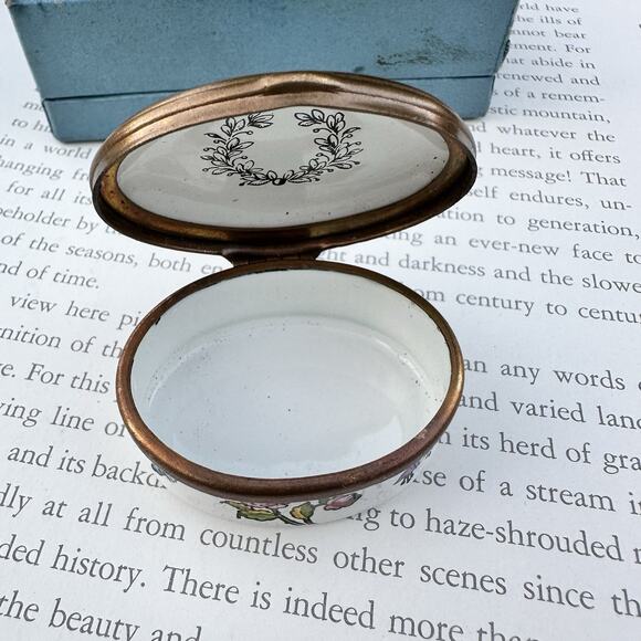 Halcyon Days Bilston Battersea Floral Enamel Snuff Trinket Pill Box Original - Picture 5 of 12